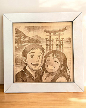 Image couple version animé gravure sur bois